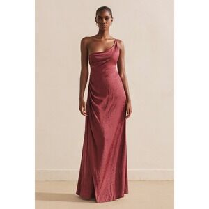 NWT Favorite Daughter Mauve Polka Dot One Shoulder Ruched Maxi Dress Sz 10